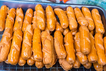 Sausage fried at street food.
