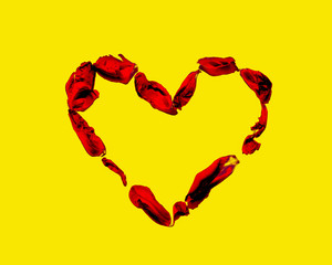 heart of the red petals isolated on yellow