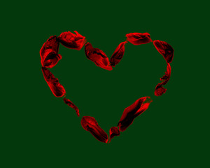 heart of the red petals isolated on dark green