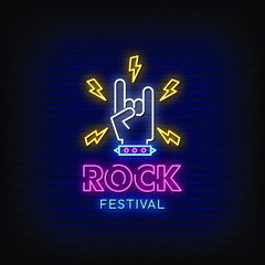 Rock festival Neon Signs Style Text Vector