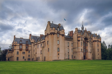 The evening view of Fyvie Castle in Scotland