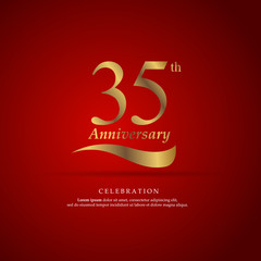 35th anniversary golden logo text decorative. With dark background. Ready to use. Vector Illustration EPS 10