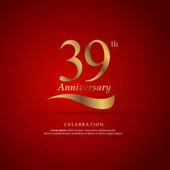 39th anniversary golden logo text decorative. With dark background. Ready to use. Vector Illustration EPS 10