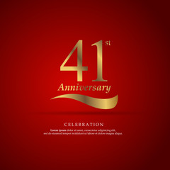 41st anniversary golden logo text decorative. With dark background. Ready to use. Vector Illustration EPS 10