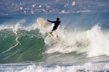 Koreans Enjoy Surfing on Feb. 9, 2020 at the Yonghan-ri Beach in Heunghae-eup, Pohansi, South Korea.