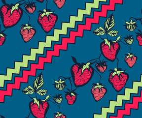 Seamless floral pattern with wild strawberry ornamental decorative background. Vector pattern. Print for textile, cloth, wallpaper, scrapbooking