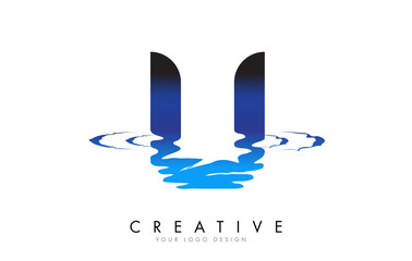 U Letter Logo Design with Water Effect and Deep Blue Gradient Vector Illustration.