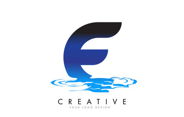 E Letter Logo Design with Water Effect and Deep Blue Gradient.