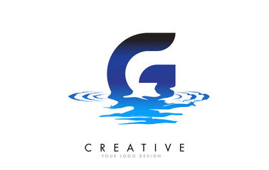 G Letter Logo Design with Water Effect and Deep Blue Gradient.