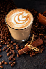 Latte art and coffee beans