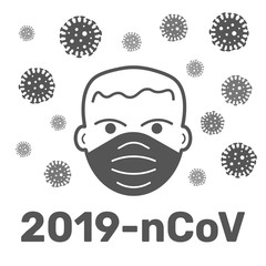 MERS-Cov middle East respiratory syndrome coronavirus , Novel coronavirus 2019-nCoV , flat silhouette of person head with hygienic medical mask and symbols of the virus around it