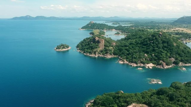 Coastal Aerial Panorama of Monkey Bay Malawi 
