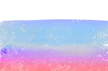 golden, blue and pink watercolor stains on white background