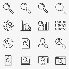 Set of search line black and white vector icon.