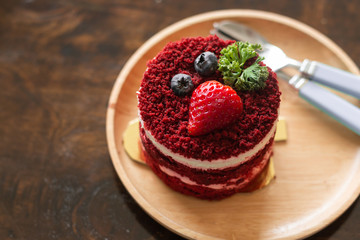 Red Velvet and strawberry cake, bakery and food.