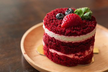 Red Velvet and strawberry cake, bakery and food.