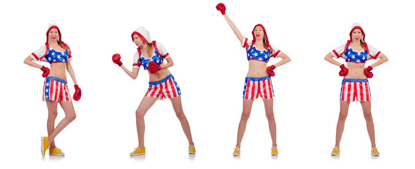 Woman boxer isolated on white