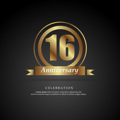 16th anniversary golden logo text decorative. With dark background. Ready to use. Vector Illustration EPS 10