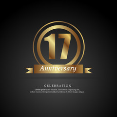 17th anniversary golden logo text decorative. With dark background. Ready to use. Vector Illustration EPS 10