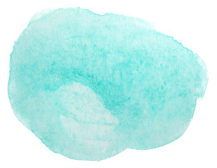 Watercolor texture spot aquamarine. Isolated on a white background.