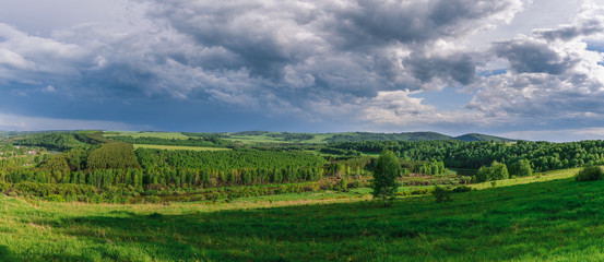 Fototapeta na wymiar Panoramic image of the vast expanses of the Altai territory
