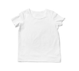 Modern t-shirt isolated on white, top view