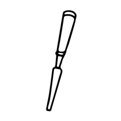 Chisel tool in doodle style. Isolated outline. Hand drawn vector illustration in black ink on white background.