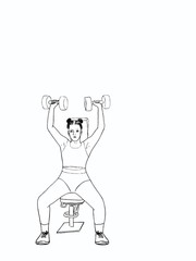 Woman doing exercises with dumbbells. Sport Sketch. Summer sport illustrations collection. Girl power. Active lifestyle concept. Feminism. A picture with free space for your text.