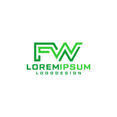 FW Letter Initial Logo. Line Logo Vector  Initial With Green Color