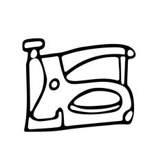 Staple gun in doodle style. Isolated outline. Hand drawn vector illustration in black ink on white background.