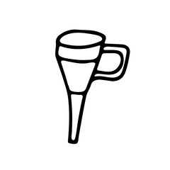 Funnel  in doodle style. Isolated outline. Hand drawn vector illustration in black ink on white background.
