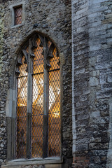 Light falling through window in old church