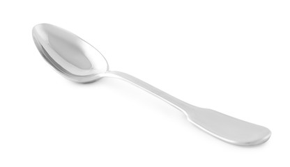 Clean shiny metal spoon isolated on white