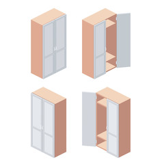 Wardrobe closet. Vector 3d isometric, color web icon, new flat style. Creative illustration design, idea for infographics.