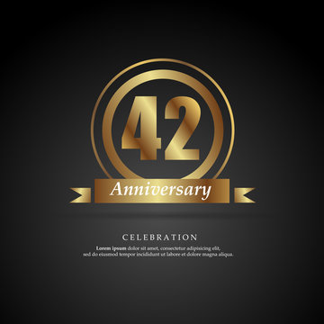 42nd anniversary golden logo text decorative. With dark background. Ready to use. Vector Illustration EPS 10