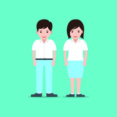 Obraz premium Indonesian Senior High School kids. Boy and Girl Student Wearing Gray and White Uniform. Cute and trendy Vector Illustration
