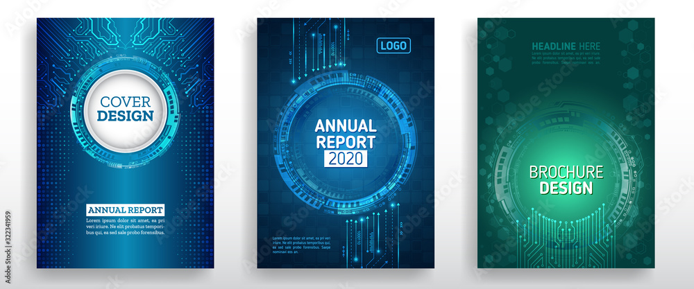 Poster abstract technology cover with various techno elements. high tech brochure design concept. futuristi