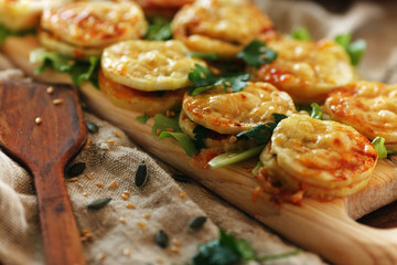 Sandwiches from zucchini with herbs. Rustic snacks still life.