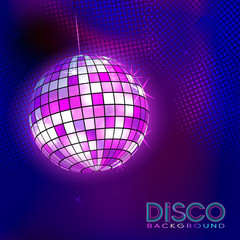 Fototapeta na wymiar Disco ball. Disco background. Night Club party light element. Bright mirror ball design for disco dance club. Vector.