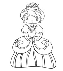 little princess girl coloring outline stroke illustration baby book cute character vector page