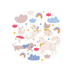 Circle illustration with cute dogs
