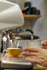 making coffee on yellow cup