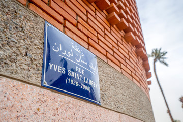 Yves Saint Laurent Street sign in Marrakech, Morocco