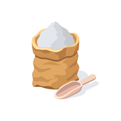 Bag of flour scoop shoulder blade. Vector 3d isometric, color web icon, new flat style. Creative illustration design, idea for infographics.