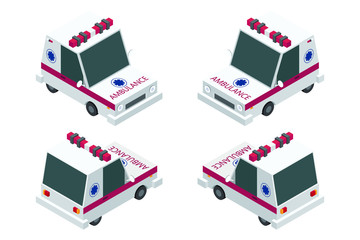 Isometric ambulance set vector illustration isolated on white background