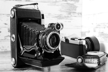 Vintage film cameras and photo exposure meter