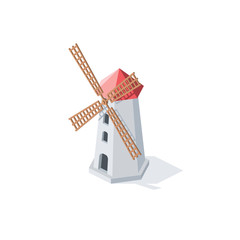 Mill windmills. Vector 3d isometric, color web icon, new flat style. Creative illustration design, idea for infographics.