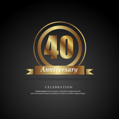 40th anniversary golden logo text decorative. With dark background. Ready to use. Vector Illustration EPS 10