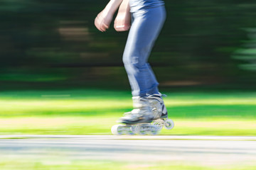 Inline skating in the park.