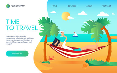 Happy Man in Summer Vacation on Sea Landing Page